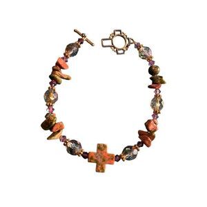 Unakite Jasper Cross Bracelet